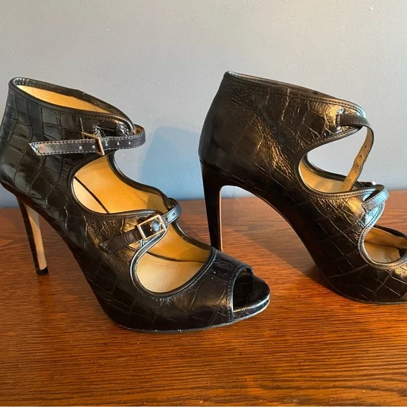 Ann Taylor Black Croc-Pattern Heels - Picture 2 of 4